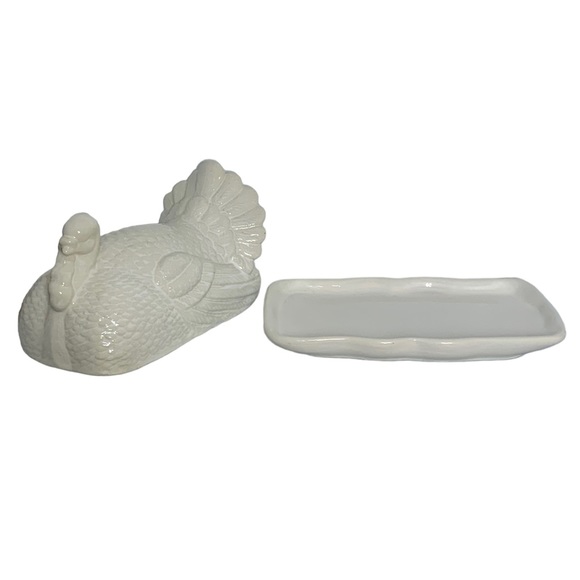 Harvest Covered Butter Dish Thanksgiving Turkey Large With Lid Ceramic NEW White - Picture 3 of 15